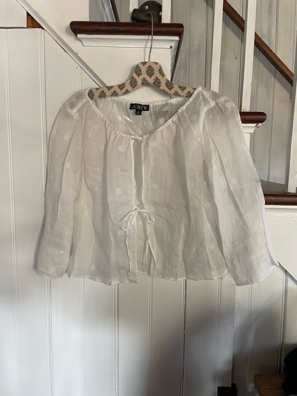 J. Crew White Eyelet Tie-Front Peasant Blouse - Picture 2 of 6